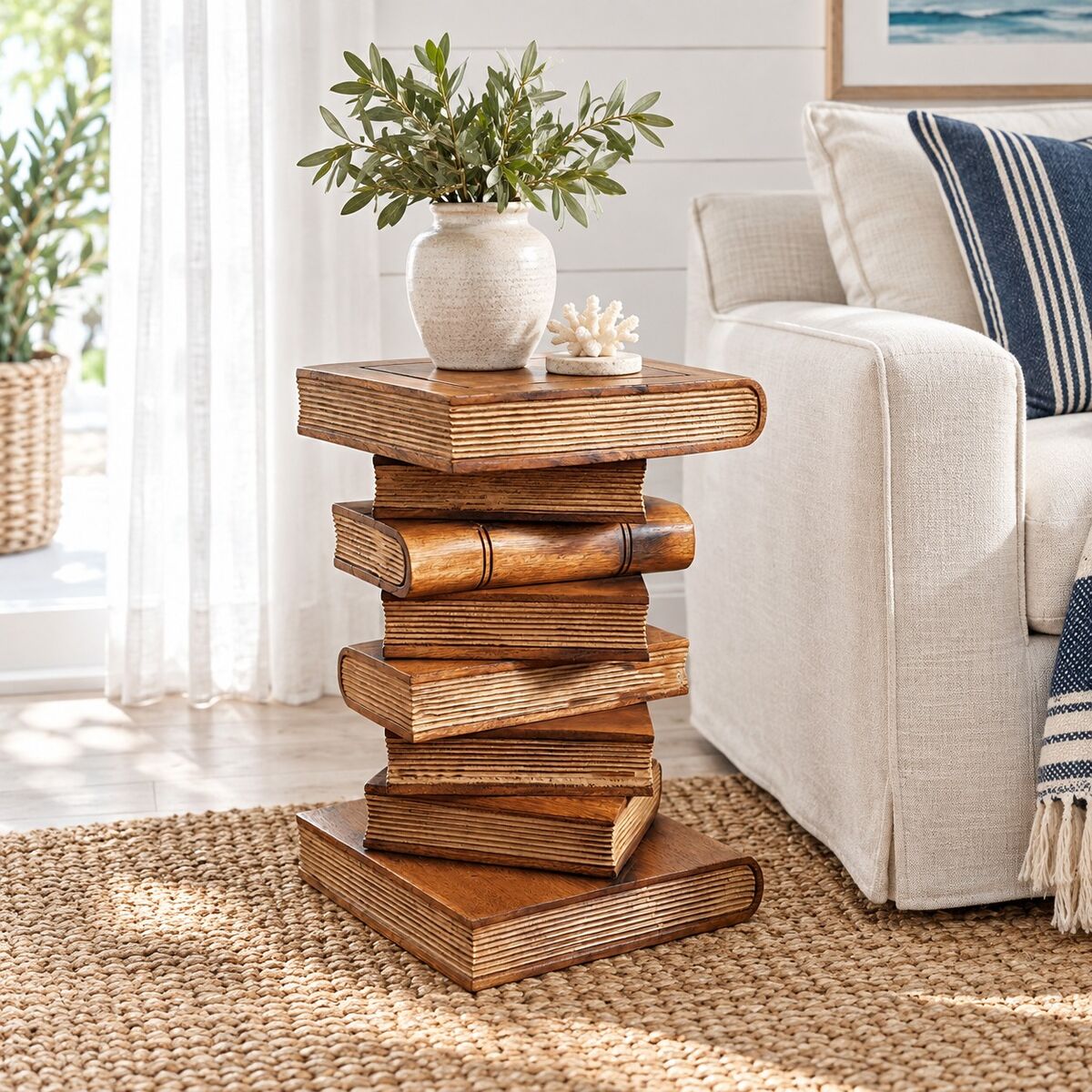 "Book Stack" Bedside Table/Corner End Table/ Raintree Wood Natural Finish