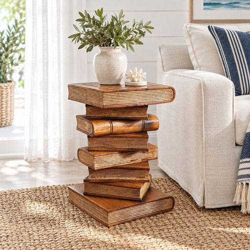 "Book Stack" Bedside Table/Corner End Table/ Raintree Wood Natural Finish