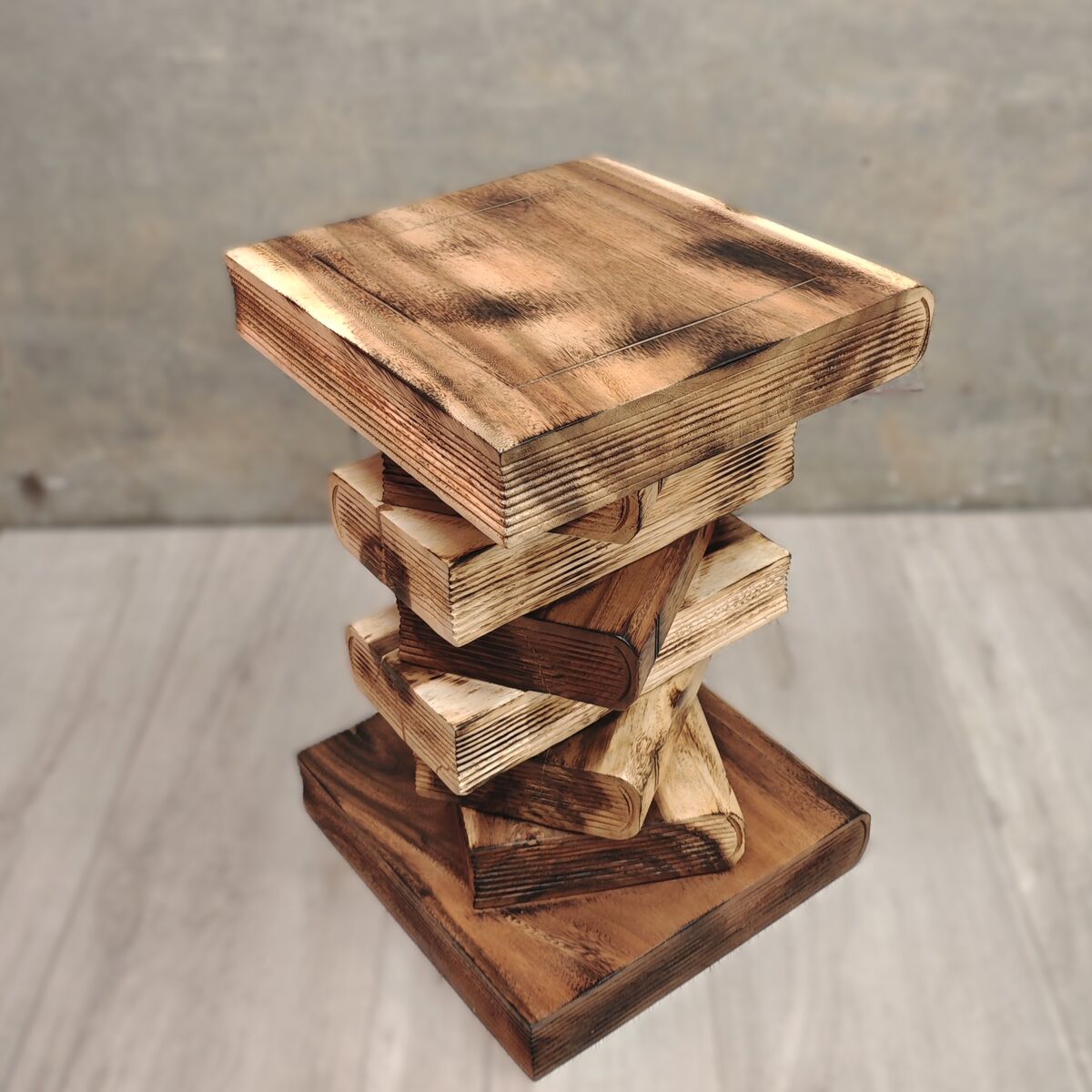 "Book Stack" Bedside Table/Corner End Table/Raintree Wood Clear Finish