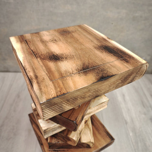 "Book Stack" Bedside Table/Corner End Table/Raintree Wood Clear Finish