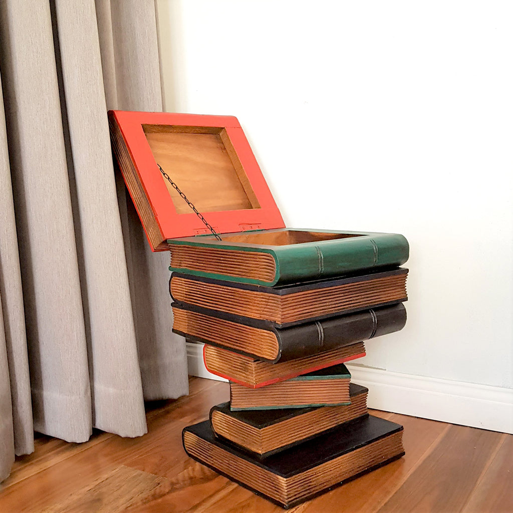 Side Table Corner Table Raintree Wood Book Stack Design w Storage Compartment