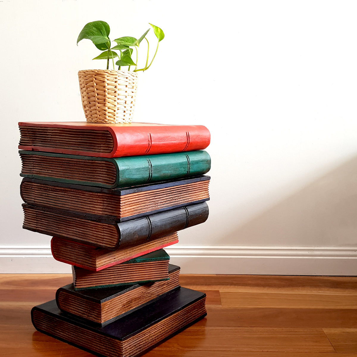 Side Table Corner Table Raintree Wood Book Stack Design w Storage Compartment