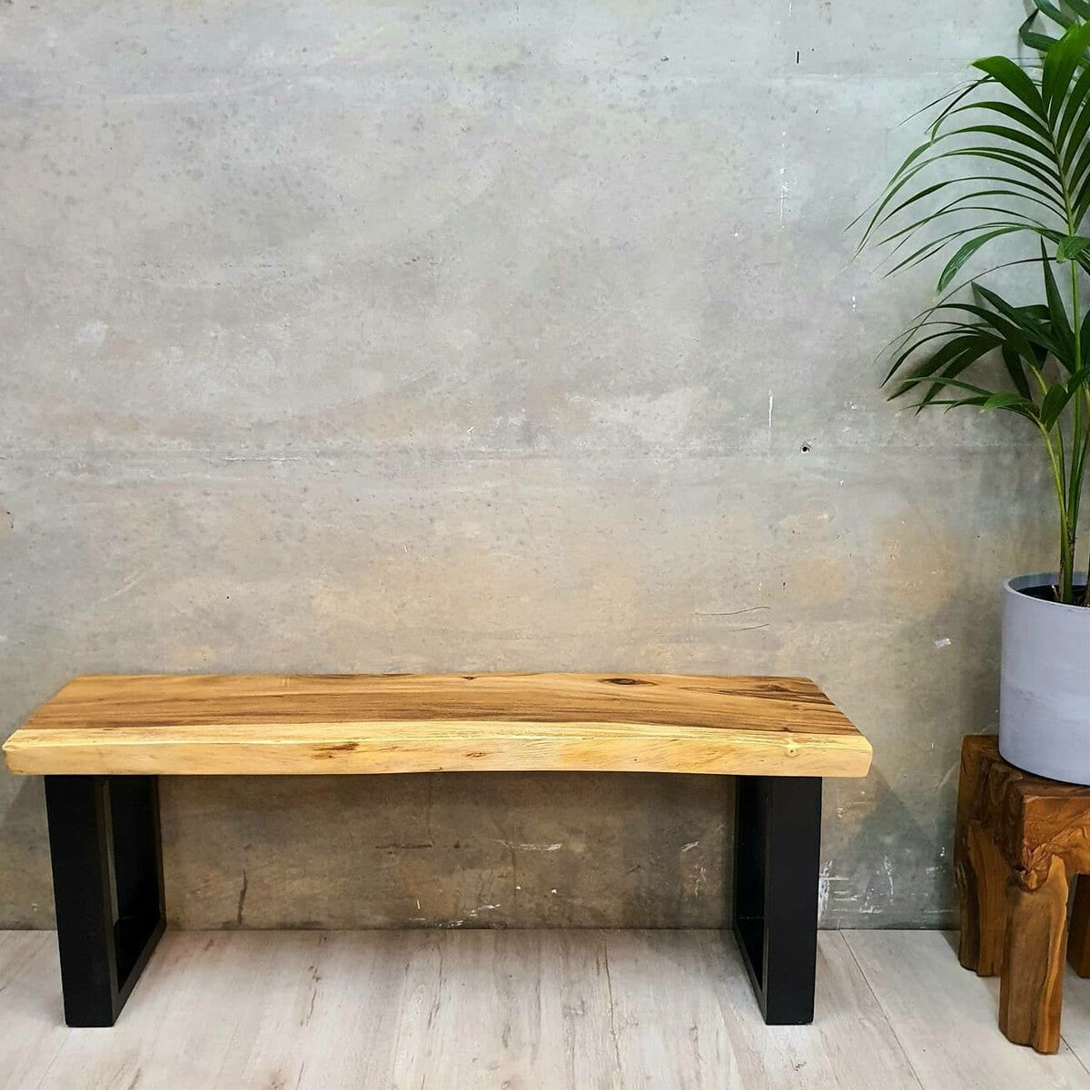 "Bungalow' Live Edge Wooden Bench Solid Raintree Wood (120cm)