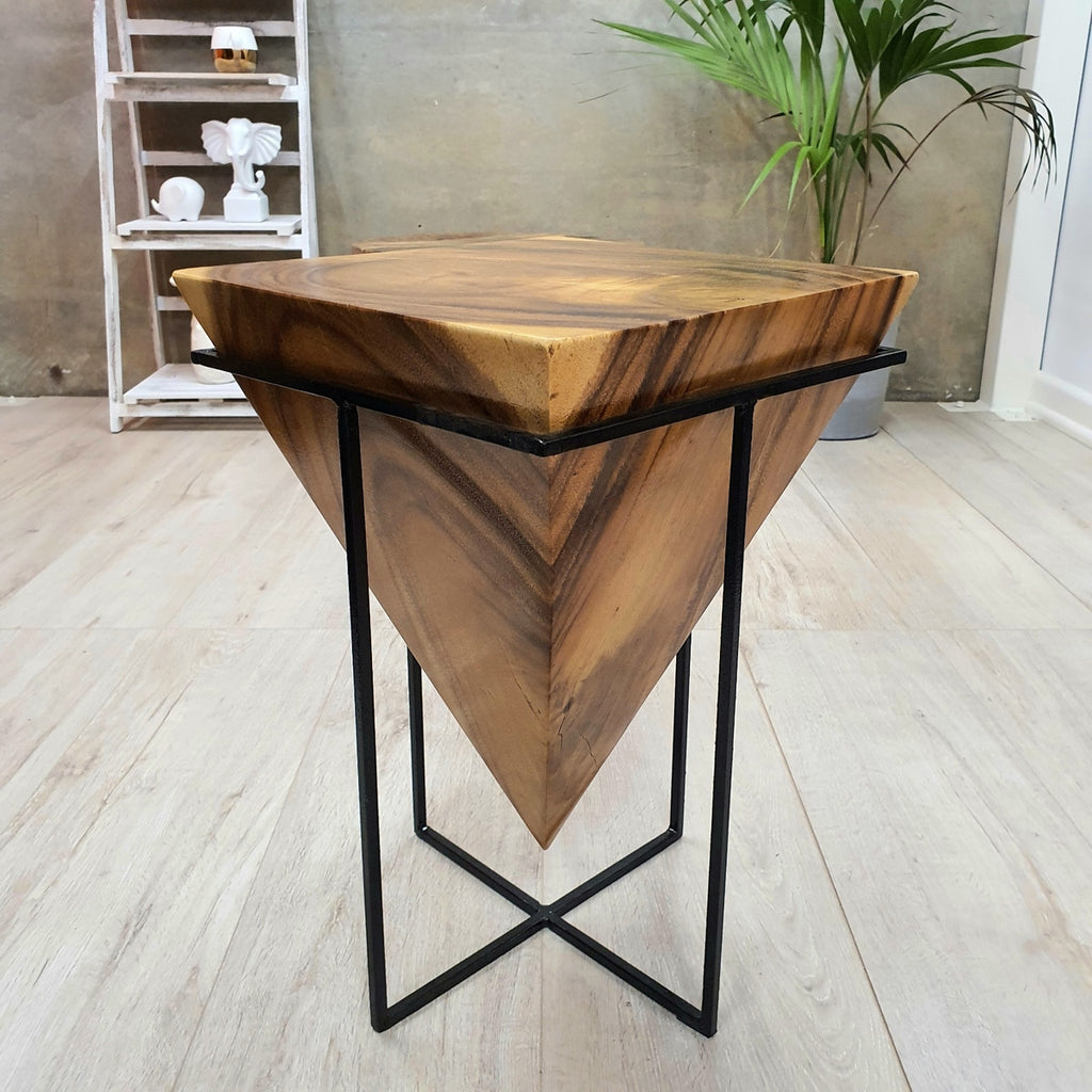 "Pyramid" Side Table/Corner Stool/Plant Stand Raintree Wood Natural Finish