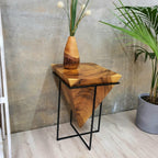 "Pyramid" Side Table/Corner Stool/Plant Stand Raintree Wood Natural Finish