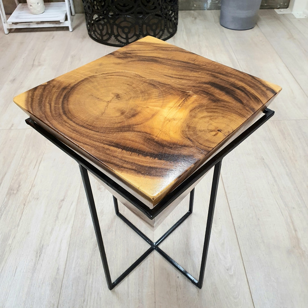 "Pyramid" Side Table/Corner Stool/Plant Stand Raintree Wood Natural Finish