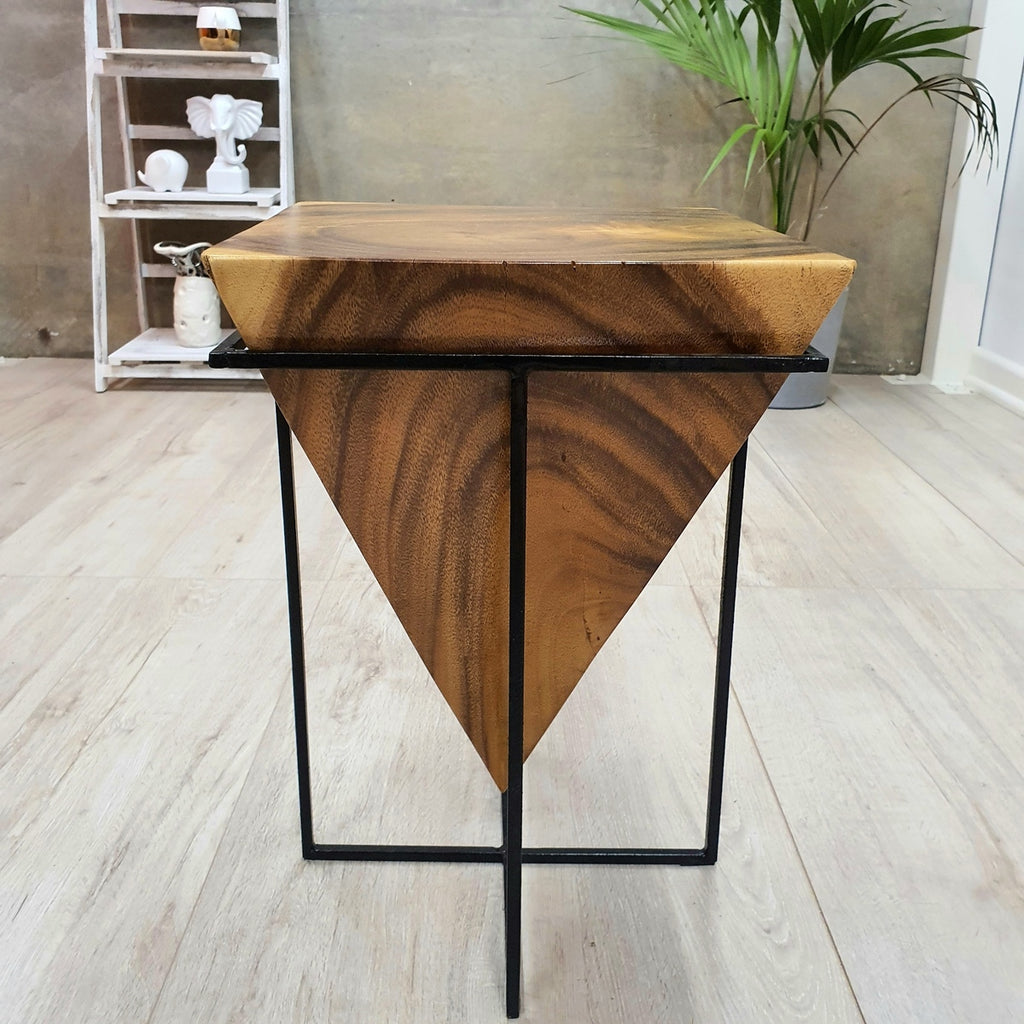 "Pyramid" Side Table/Corner Stool/Plant Stand Raintree Wood Natural Finish