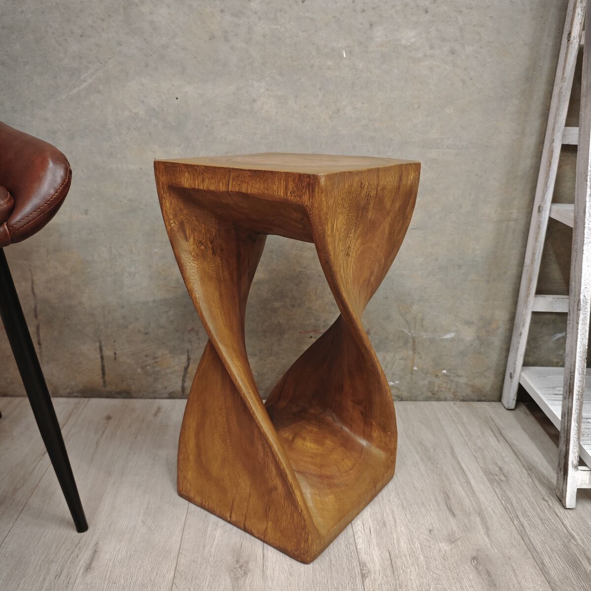 "The Twist" Raintree Wood Side Table/Corner Table/Planet Stand NB Finish