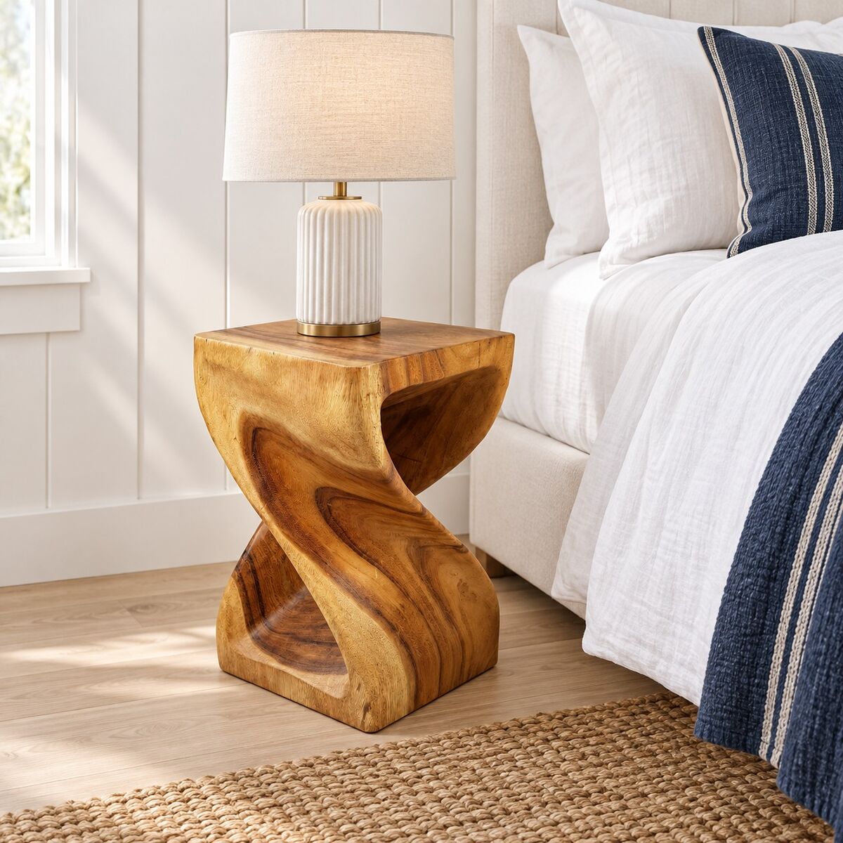 "The Twist" Raintree Wood Side Table/Corner Table/Planet Stand NB Finish