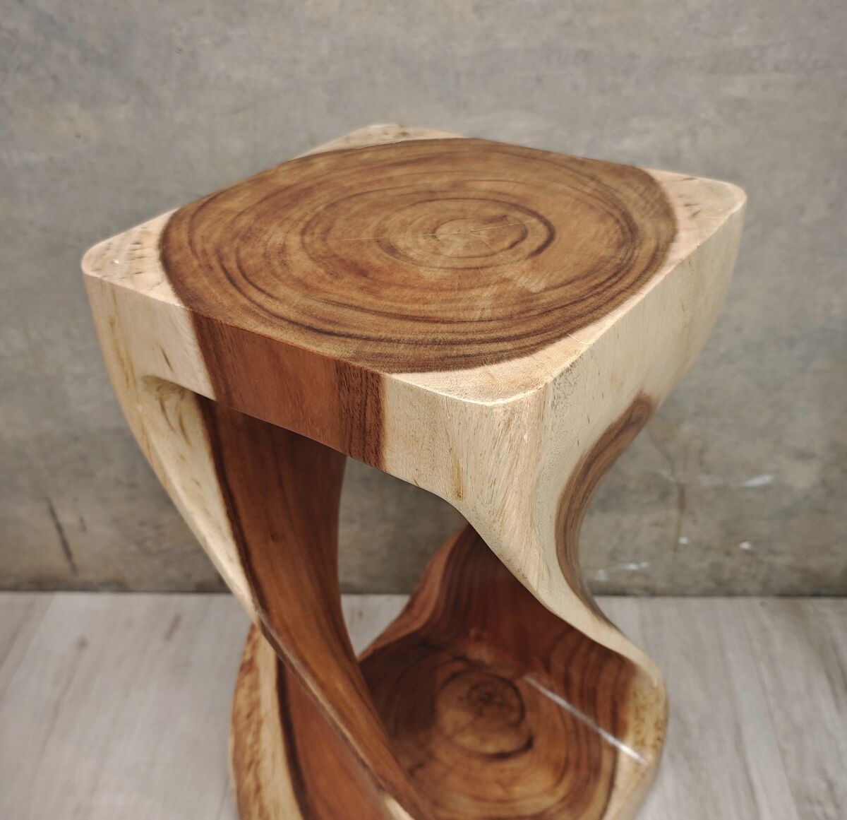 "The Twist" Raintree Wood Side Table/Corner Table/Planet Stand Clear Finish