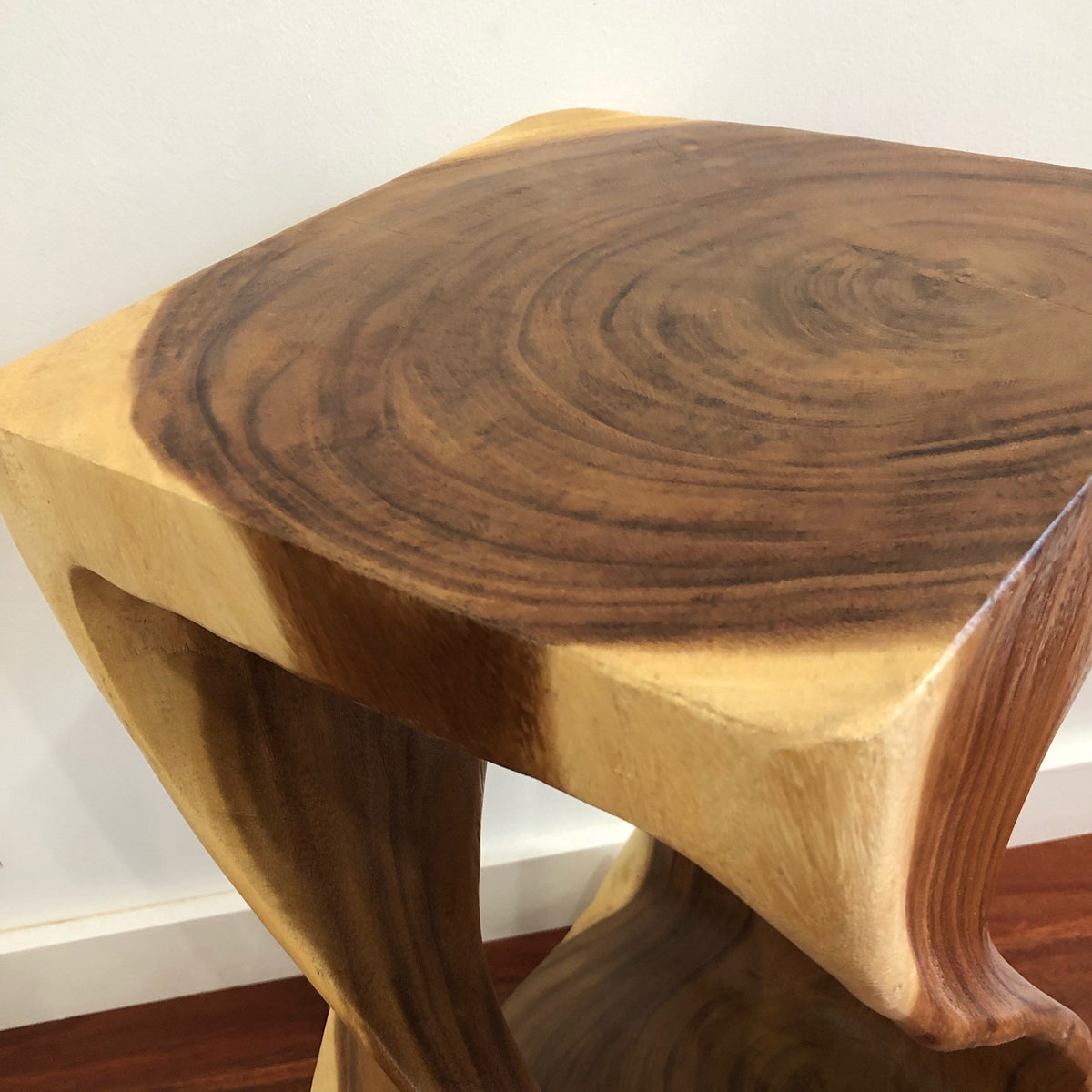 "The Twist" Raintree Wood Side Table/Corner Table/Planet Stand Clear Finish