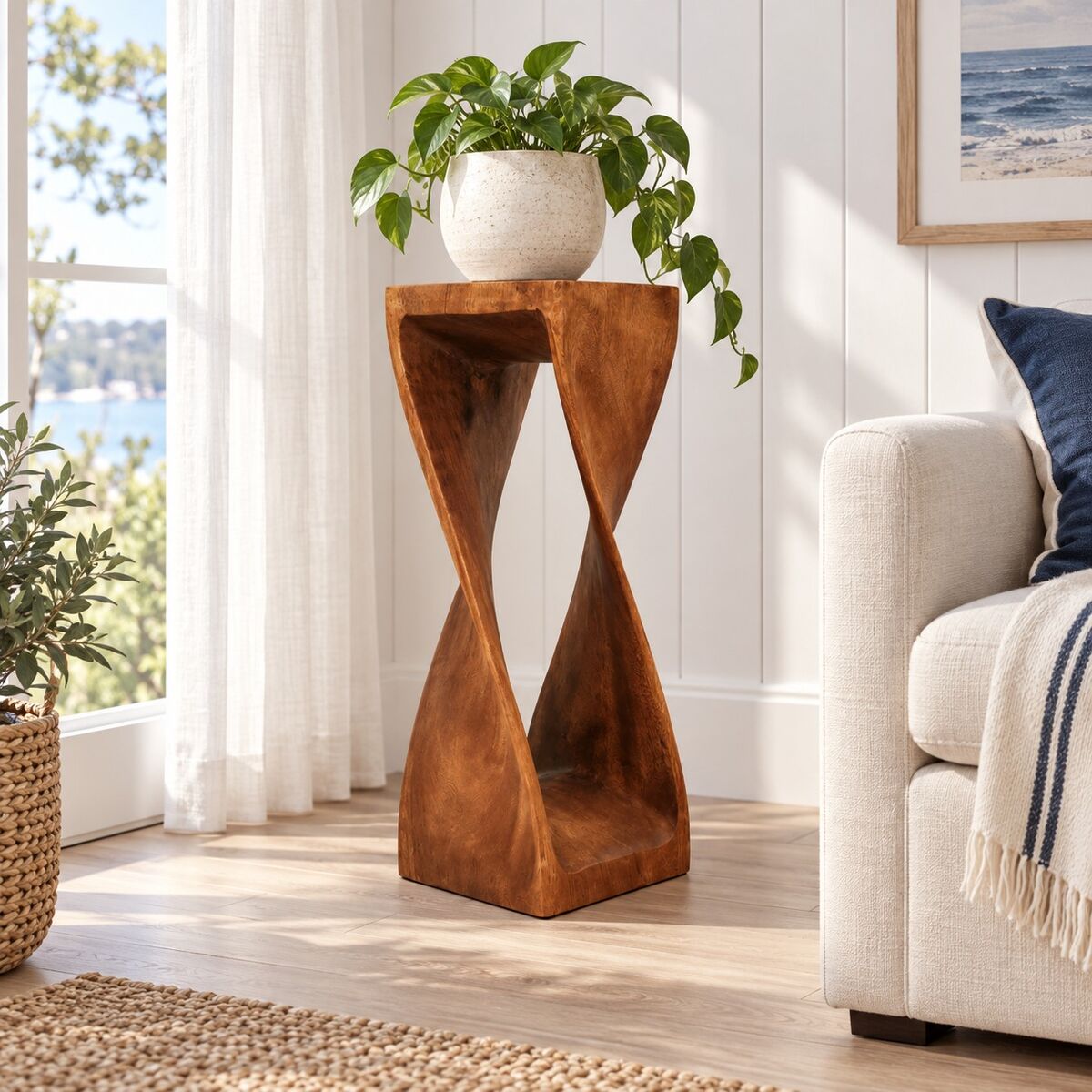 Twisted Stool 76cm Raintree Wood Side Table/Corner Table/Bar stool Natural finish