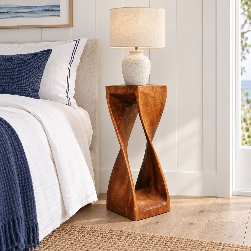 Twisted Stool 76cm Raintree Wood Side Table/Corner Table/Bar stool Natural finish