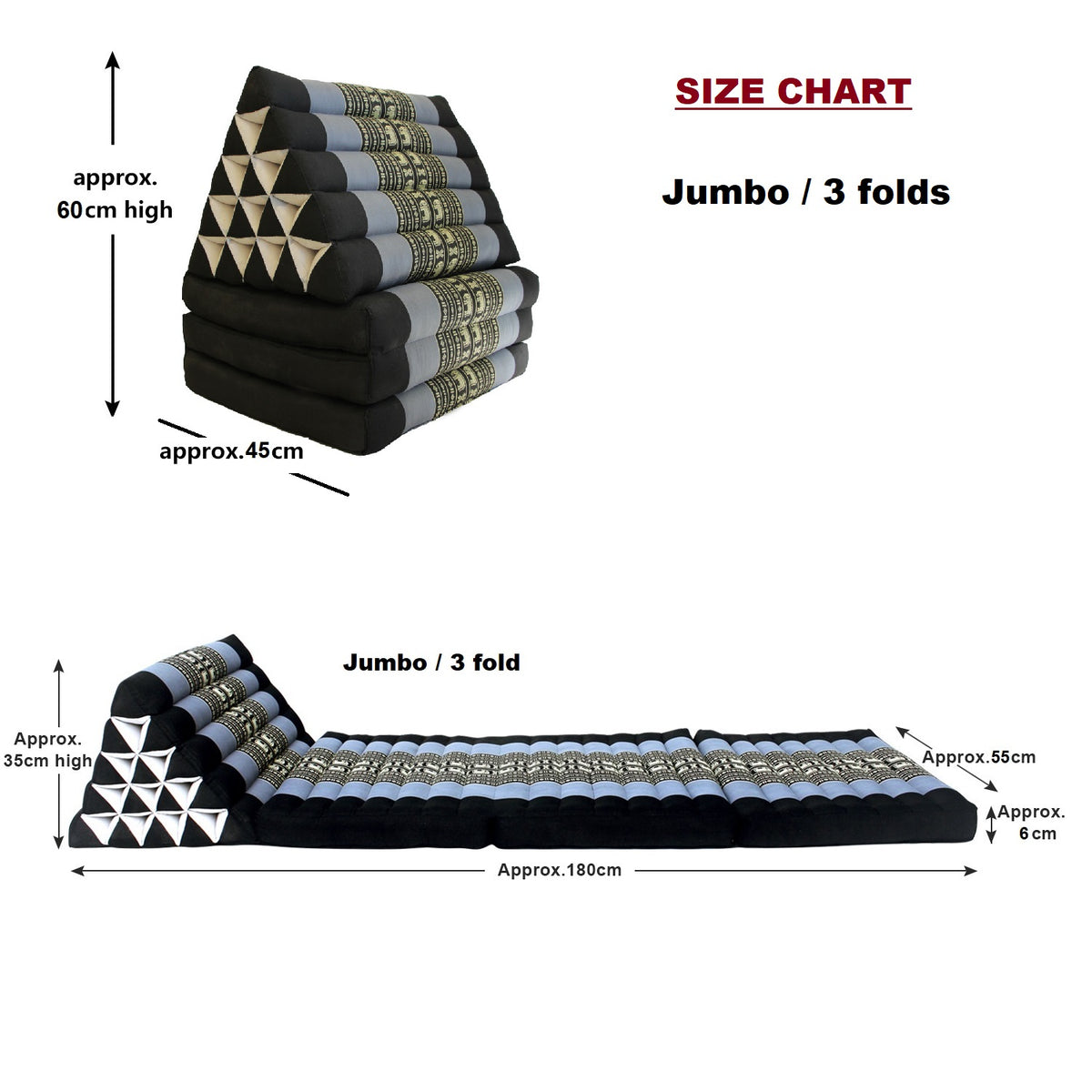 T15-Jumbo 3-Folds Thai Triangle Cushion Foldable Floor Mattress