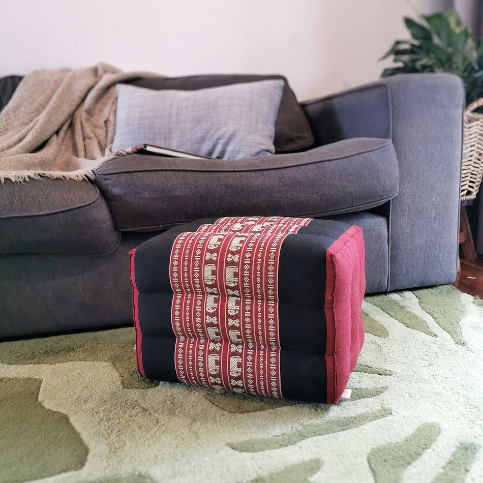 Ottoman Pouf 40cm Thai Fabric Natural Kapok Filled