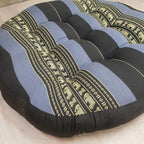 Blue Elephant Thai kapok meditation cushion tufting and elephant fabric detail