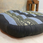 Blue Elephant jumbo round Thai kapok meditation cushion, low side detail