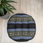 Blue Elephant jumbo round Thai kapok meditation cushion, top view