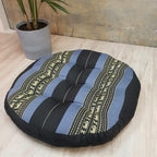 Blue Elephant jumbo round Thai kapok meditation cushion, angled view