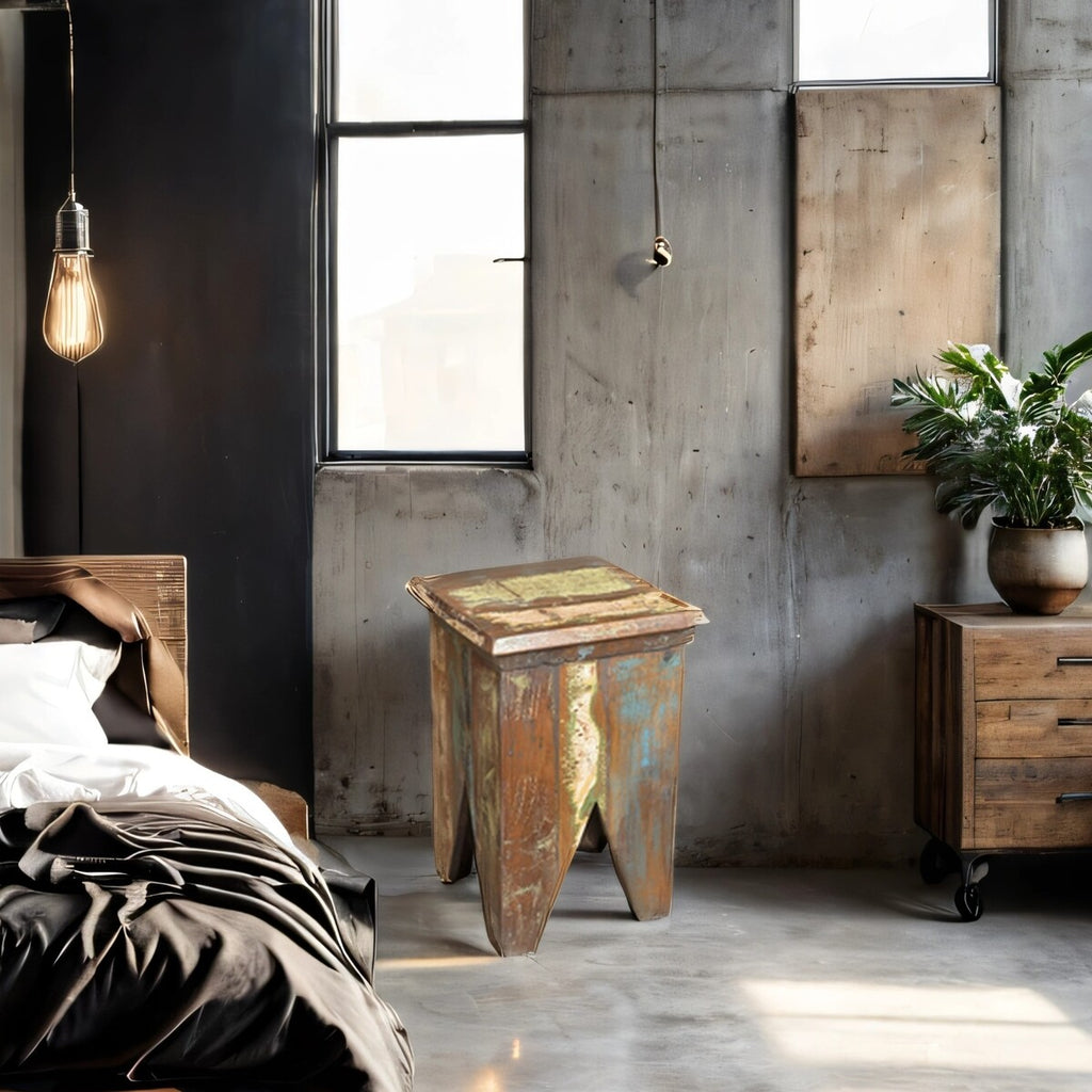 "Gordonia" Wooden Stool Rustic Finish