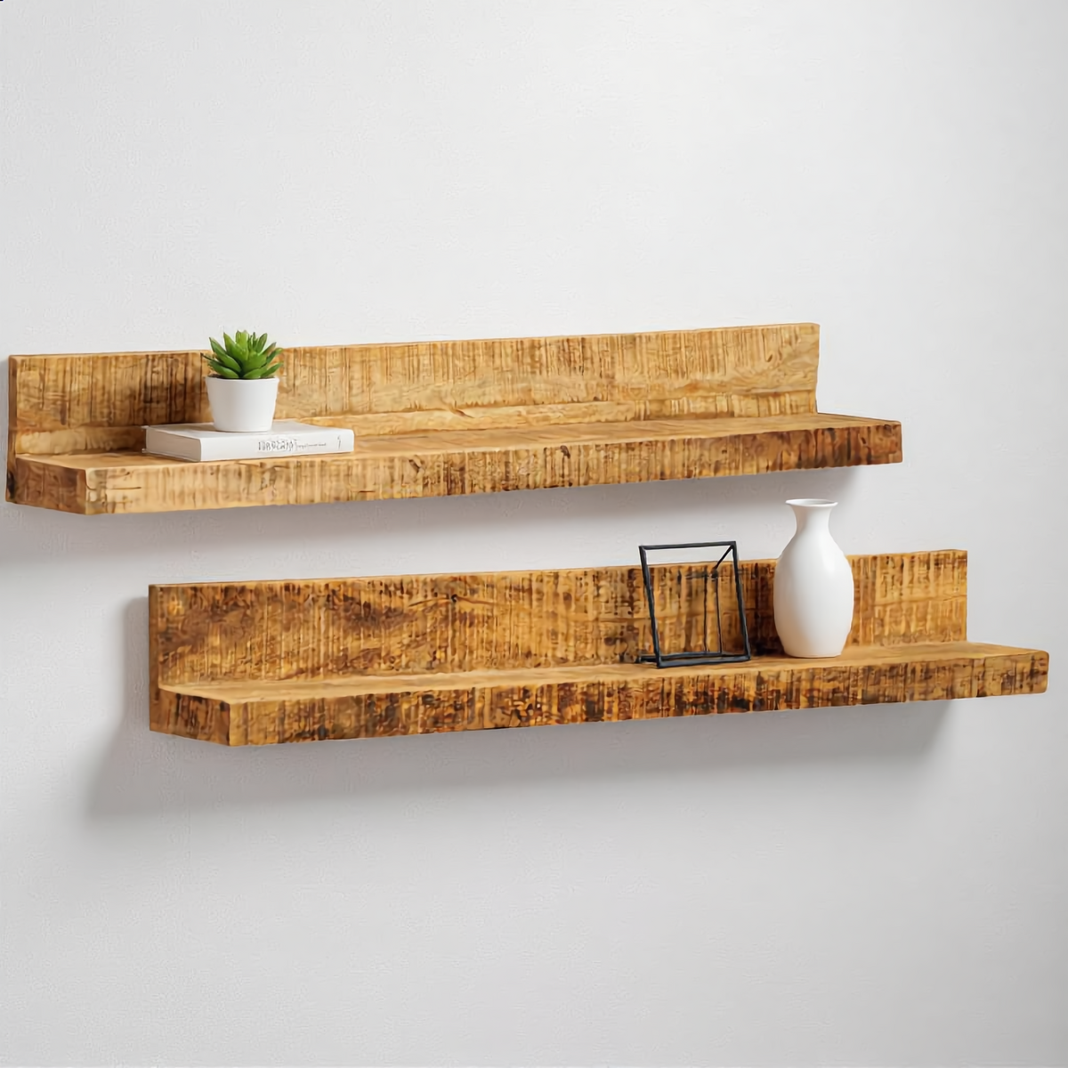 "Crestwood" Set of 2 Mango Wood Wall Shelves