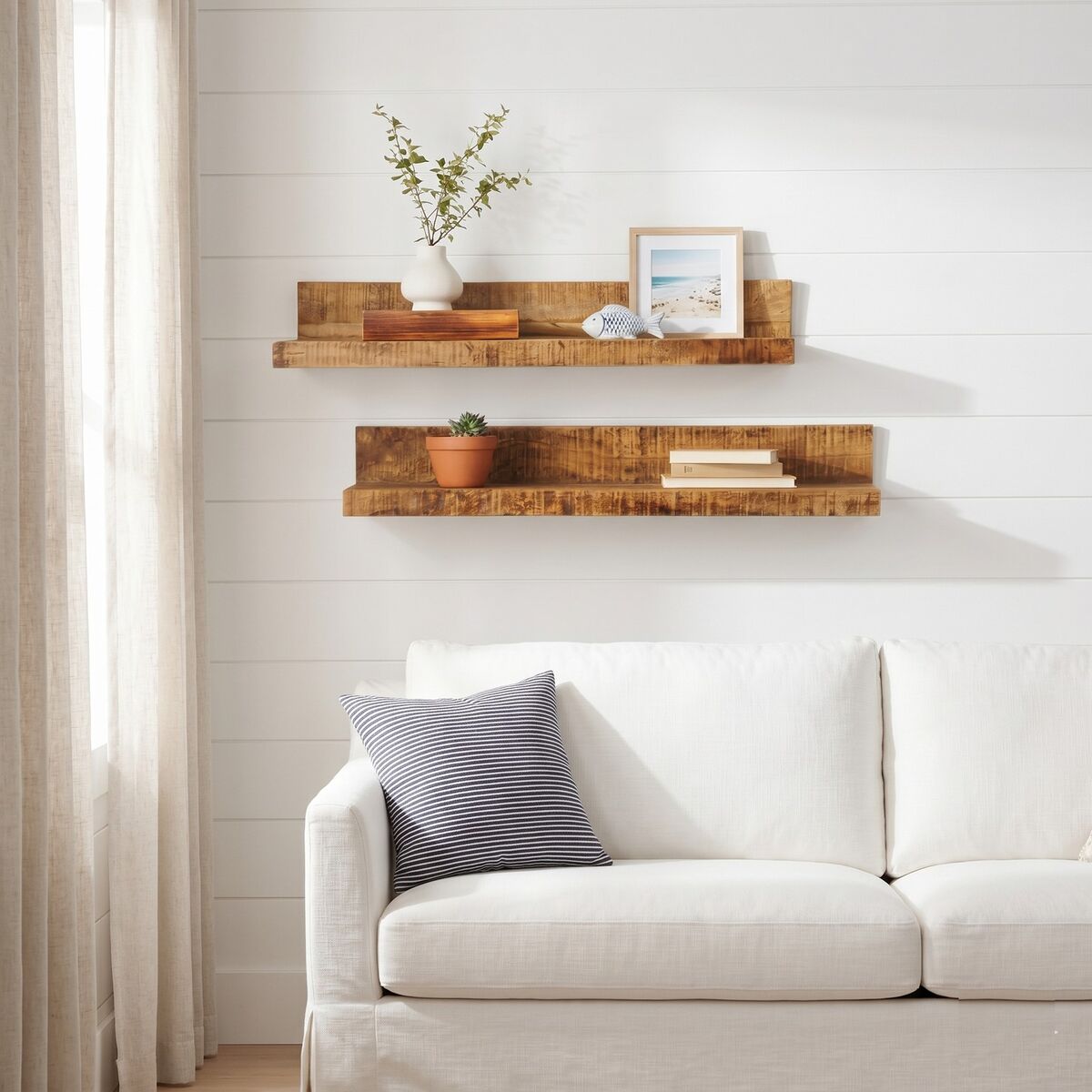 "Crestwood" Set of 2 Mango Wood Wall Shelves