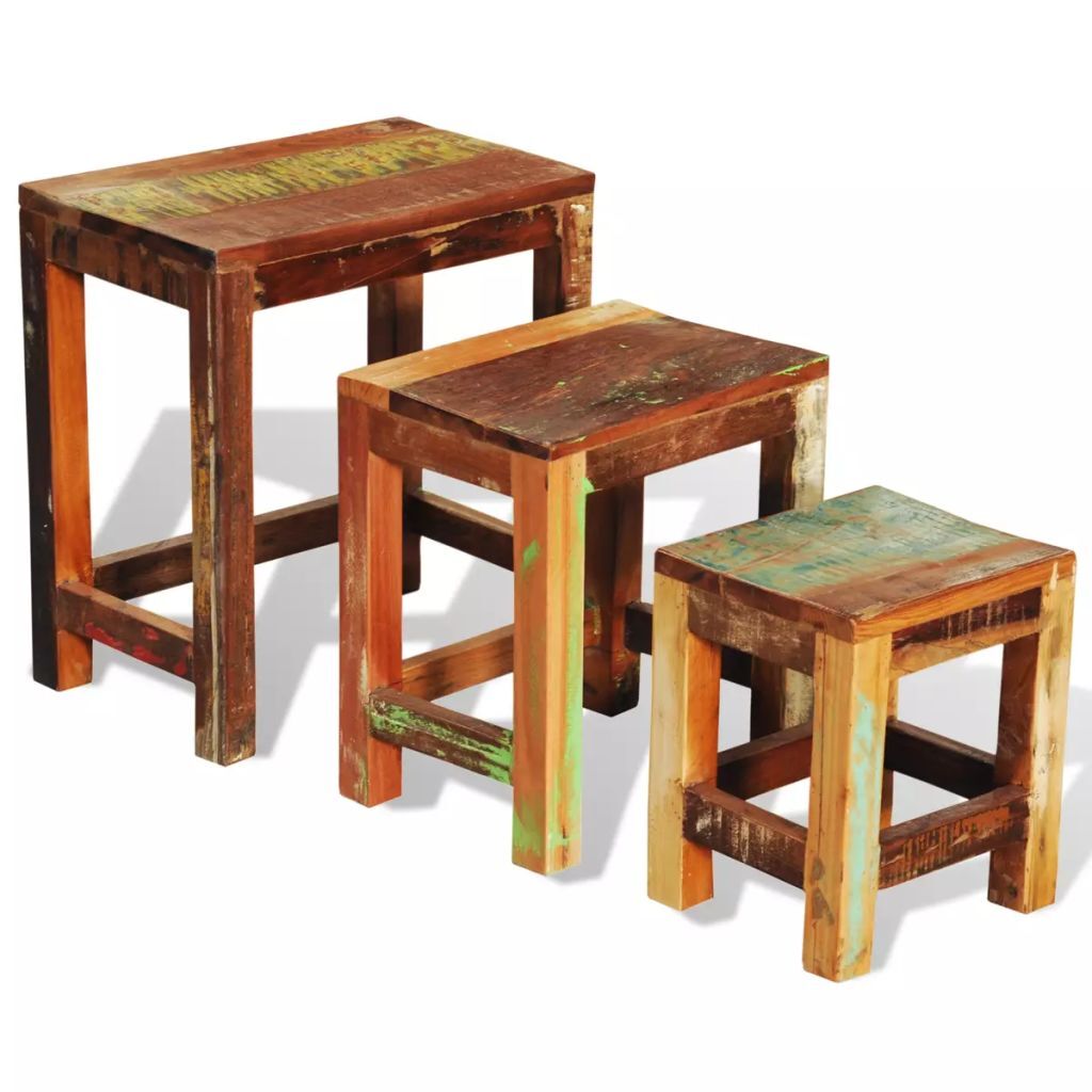 "Hendle" Set of 3 Reclaimed Wood Nesting Tables - Multifunctional