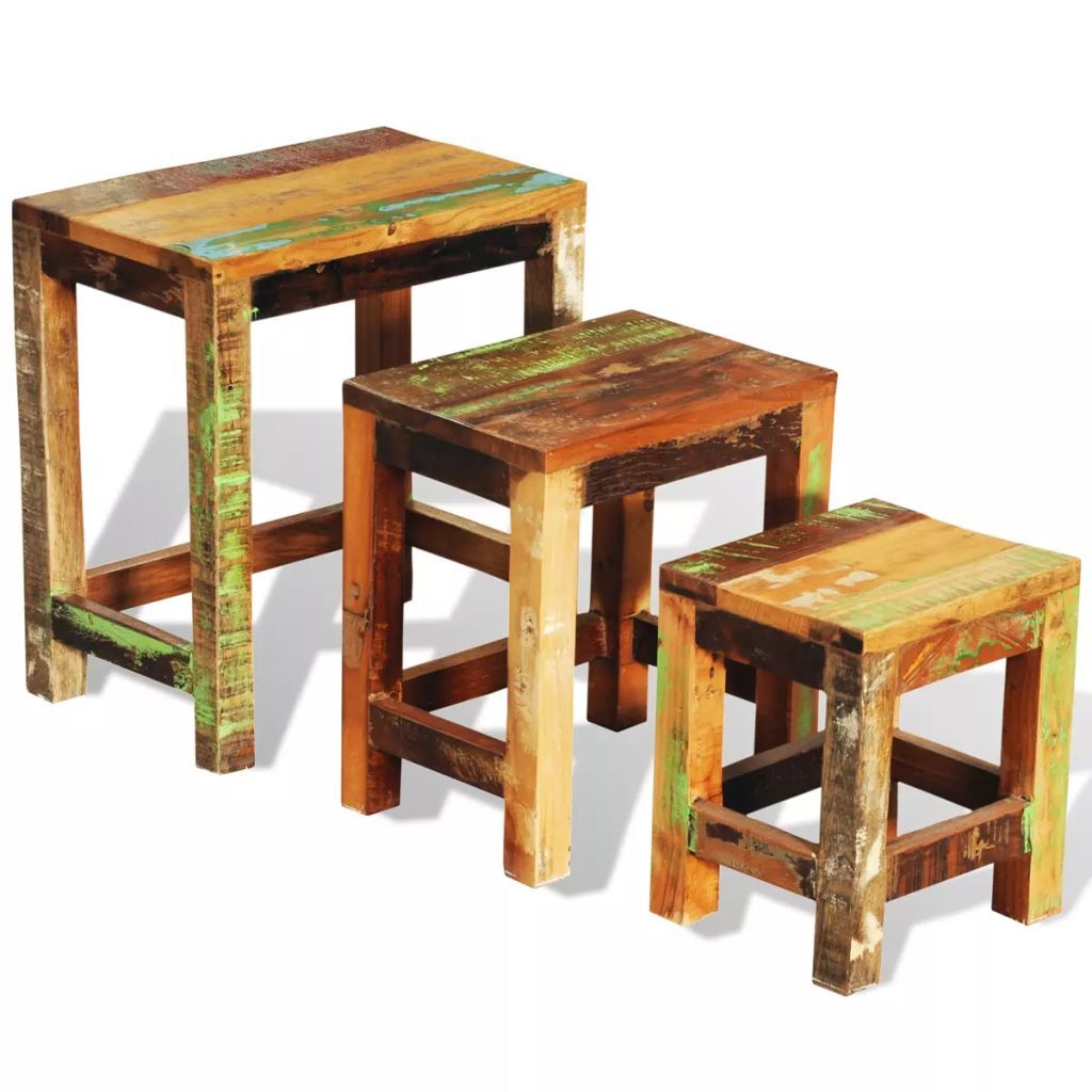 "Hendle" Set of 3 Reclaimed Wood Nesting Tables - Multifunctional