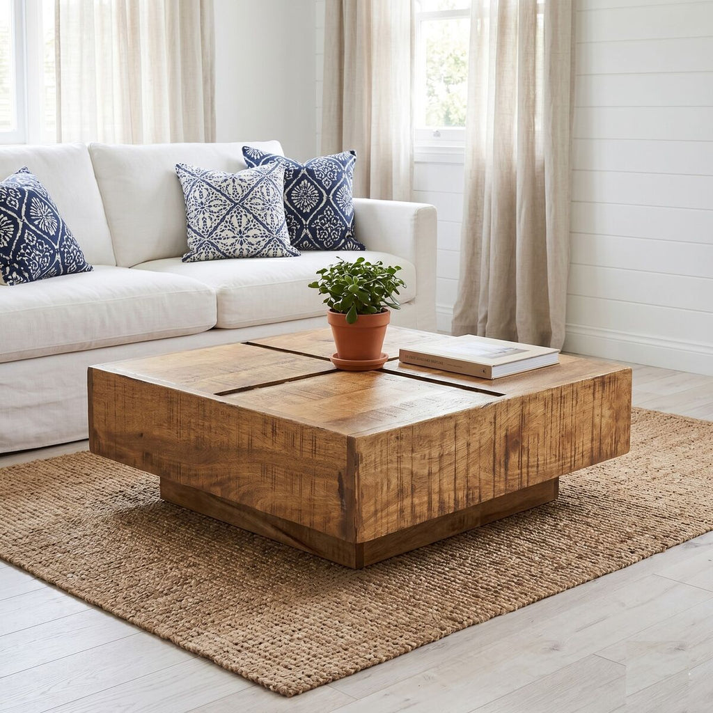 "Manor" Coffee Table Rough Finish Solid Mango Wood 68cm