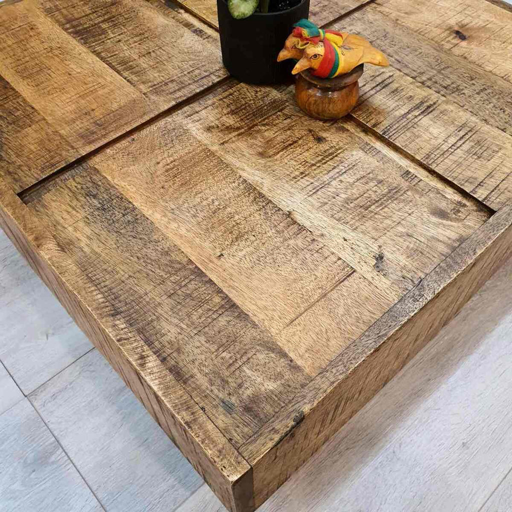 "Manor" Coffee Table Rough Finish Solid Mango Wood 68cm