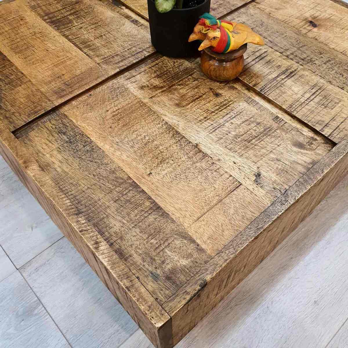 "Manor" Coffee Table Rough Finish Solid Mango Wood 68cm