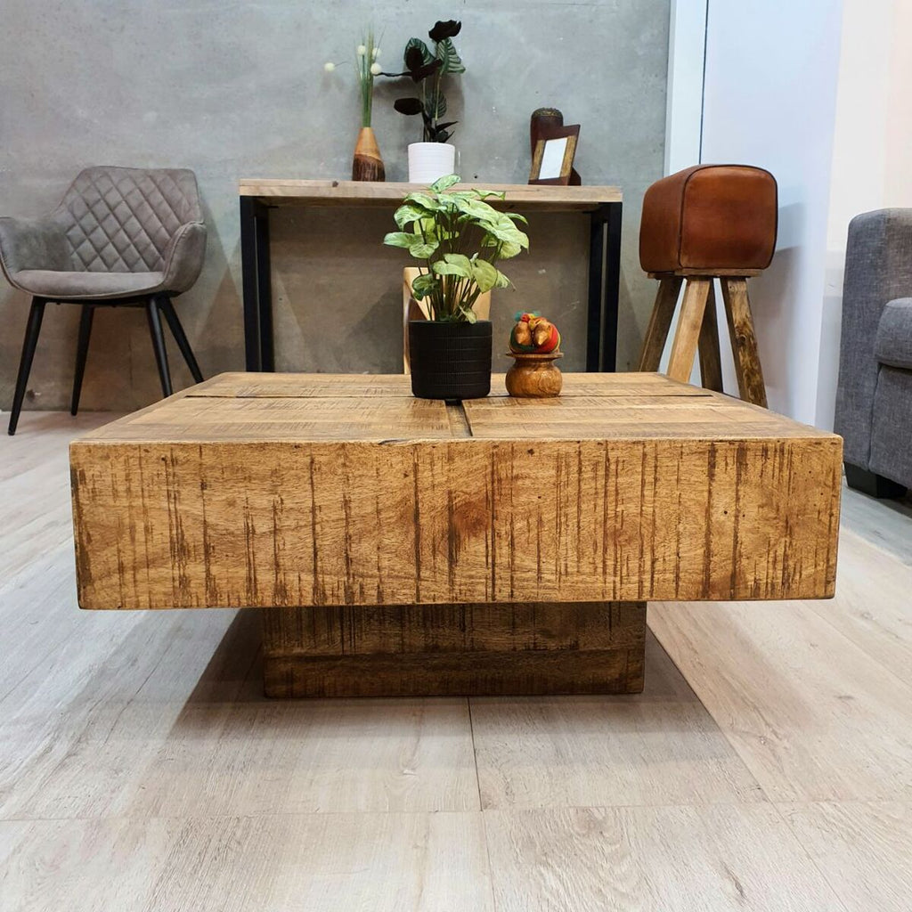 "Manor" Coffee Table Rough Finish Solid Mango Wood 68cm