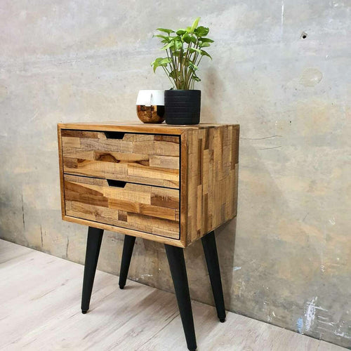 "Darcy" Bedside Table 2 Drawers Reclaimed Teak Wood