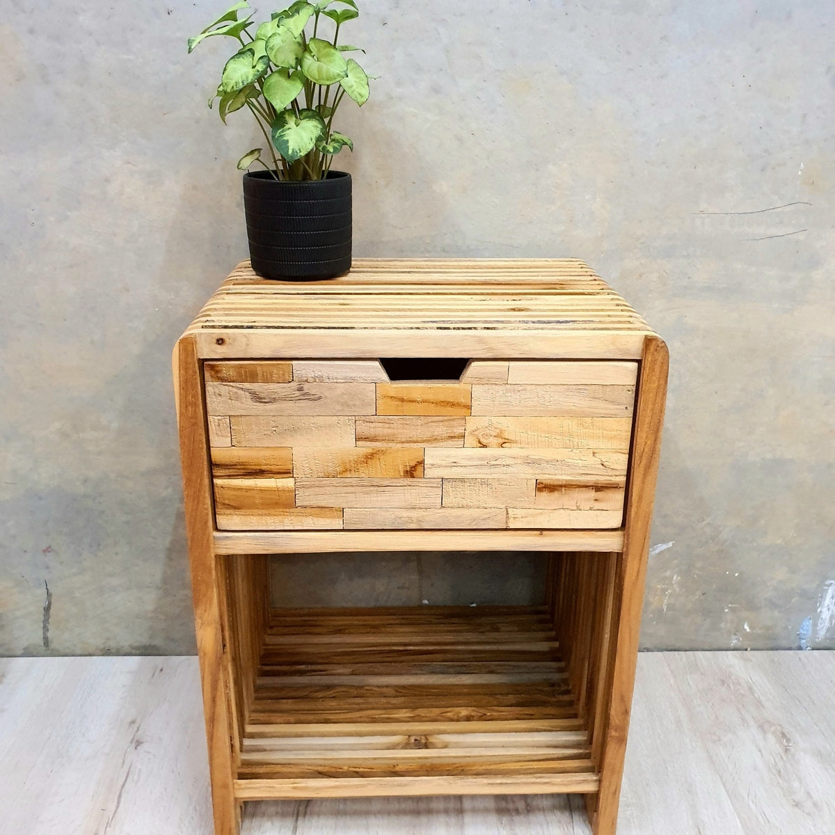 "Davies" Retro Bedside Table Cabinet/Nightstand with Drawer Reclaimed Teak Wood