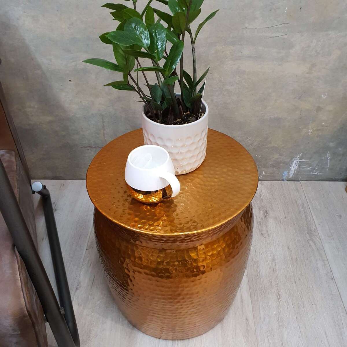 "Akora" Hand Crafted Metal Side Table/Stool 42cm with Flat Top