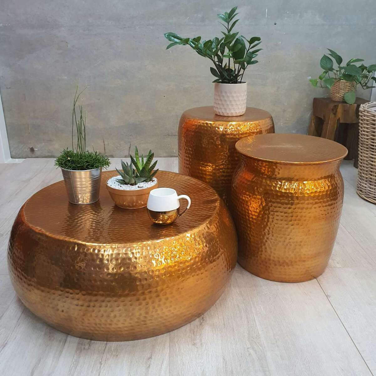 "Akora" Hand Crafted Metal Side Table/Stool 42cm with Flat Top