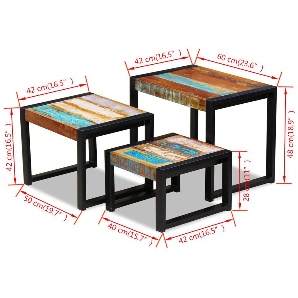 Solid Reclaimed Wood Nesting Tables Of 3