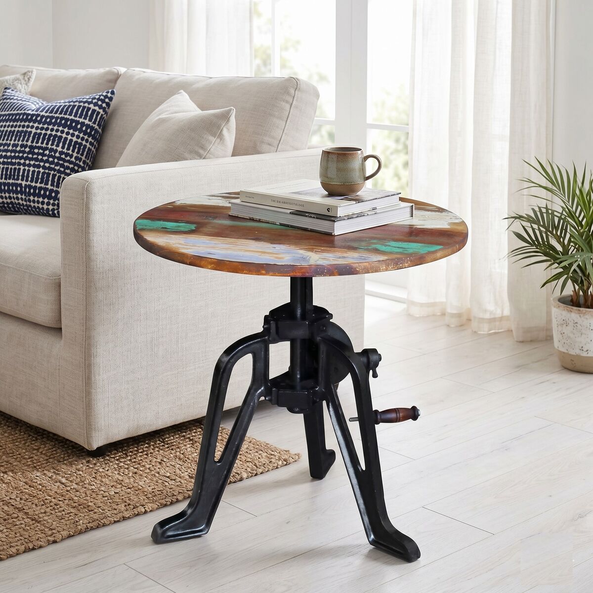 "Astrid" Solid Reclaimed Wood Corner Table Adjustable Height