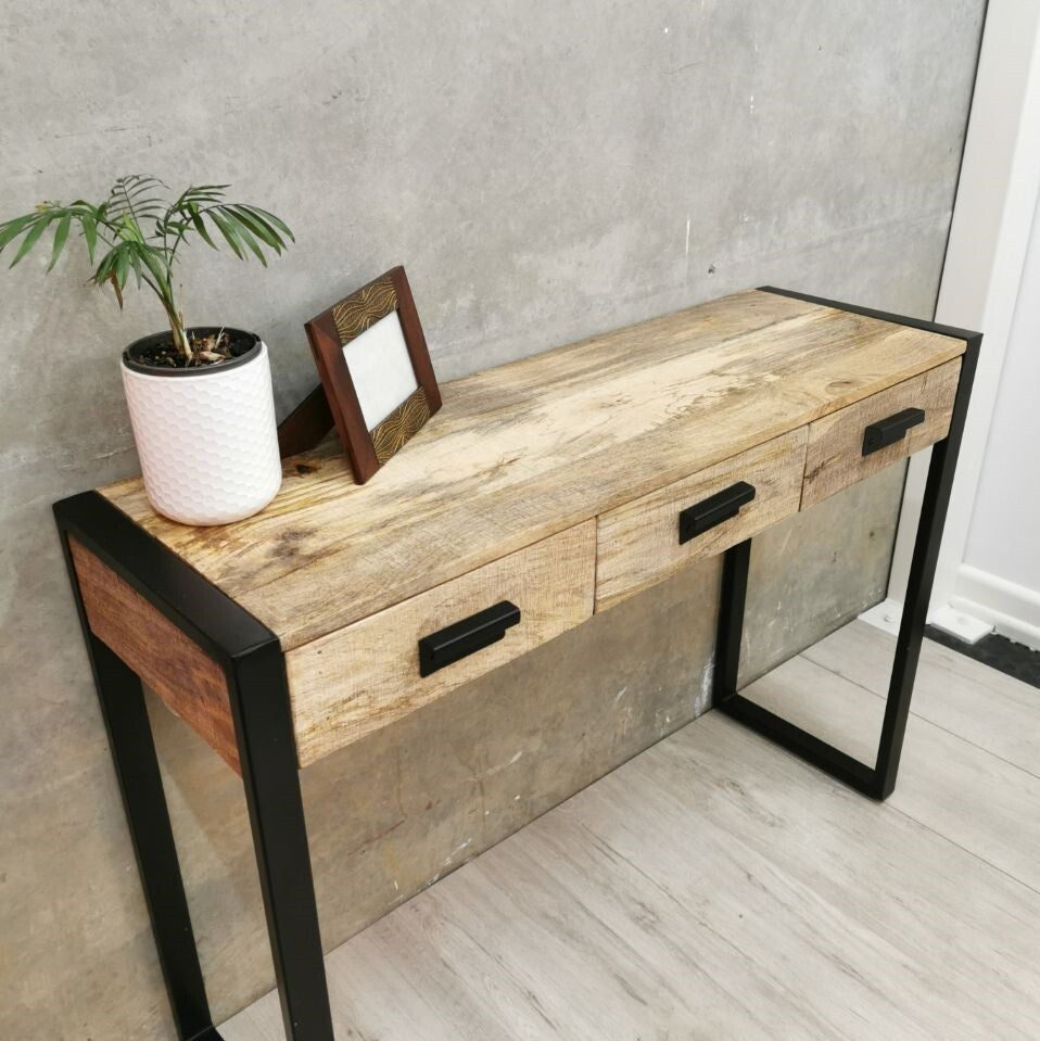 "Abbott" Console Table with 3 Drawers 110cm Long Solid Mango Wood