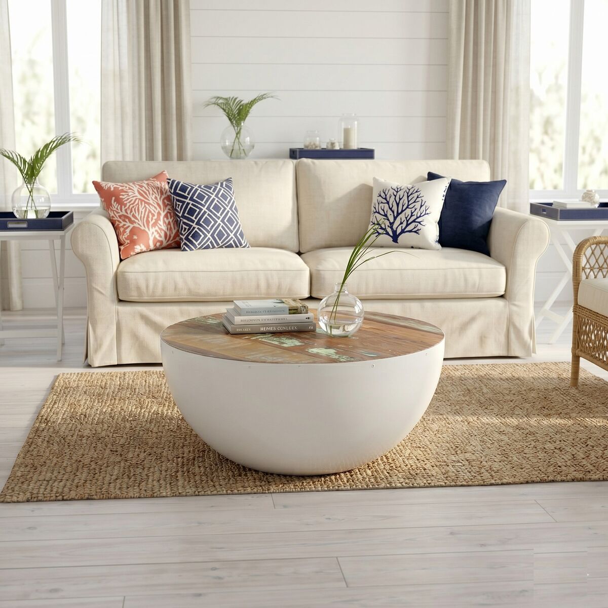 "Park" Solid Reclaimed Wood Round Coffee Table 60 cm Diameter