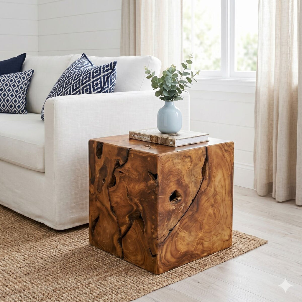 "Harris" Side Table Inlayed Solid Teak Wood 40cm