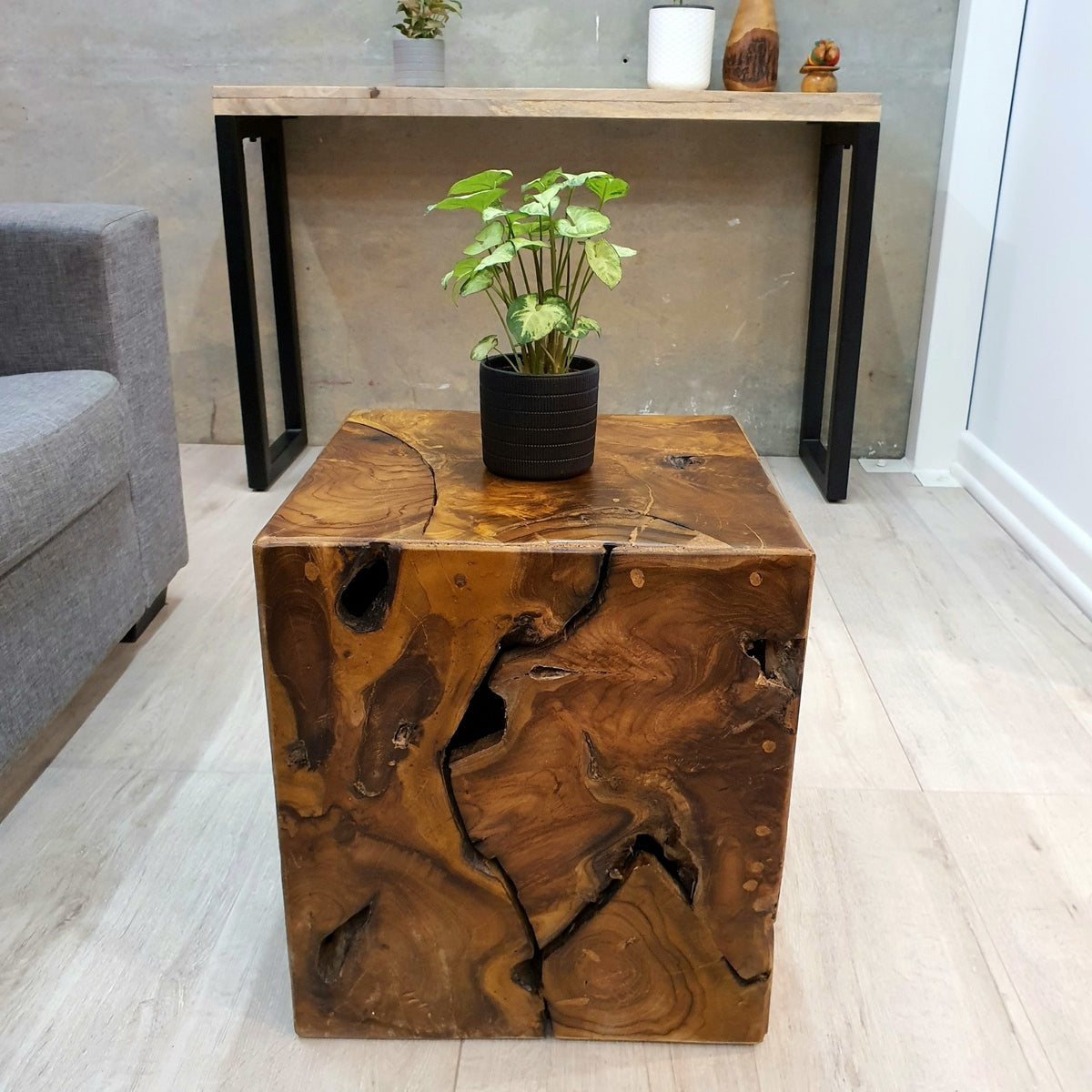 "Harris" Side Table Inlayed Solid Teak Wood 40cm