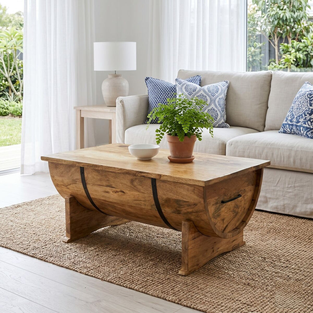 "Big Barrel" Coffee Table 88 cm Long Solid Mango Wood