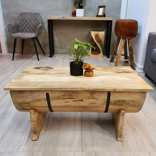 "Big Barrel" Coffee Table 88 cm Long Solid Mango Wood