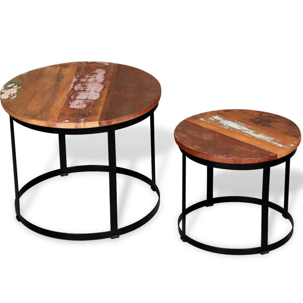 "Bingara" Set of 2 Round Coffee Tables Solid Reclaimed Wood