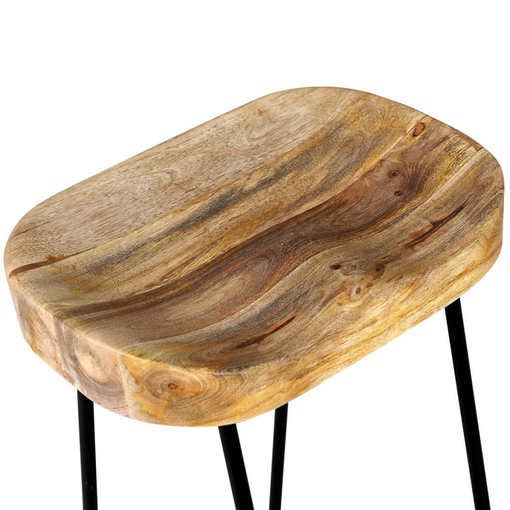 2x "Hermes" Bar Stools Ergonomic Design Carved Mango Wood Seating