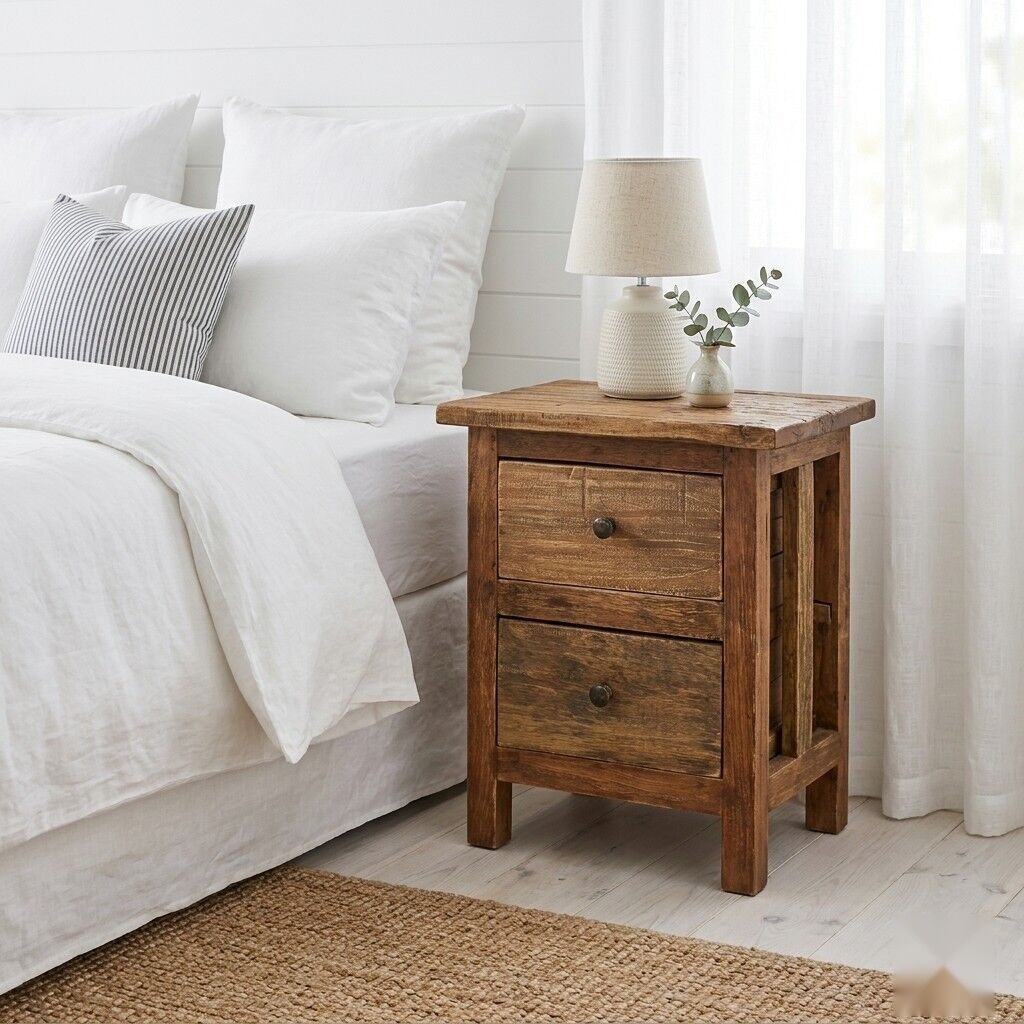Solid Reclaimed Wood Rustic Finish Bedside Table
