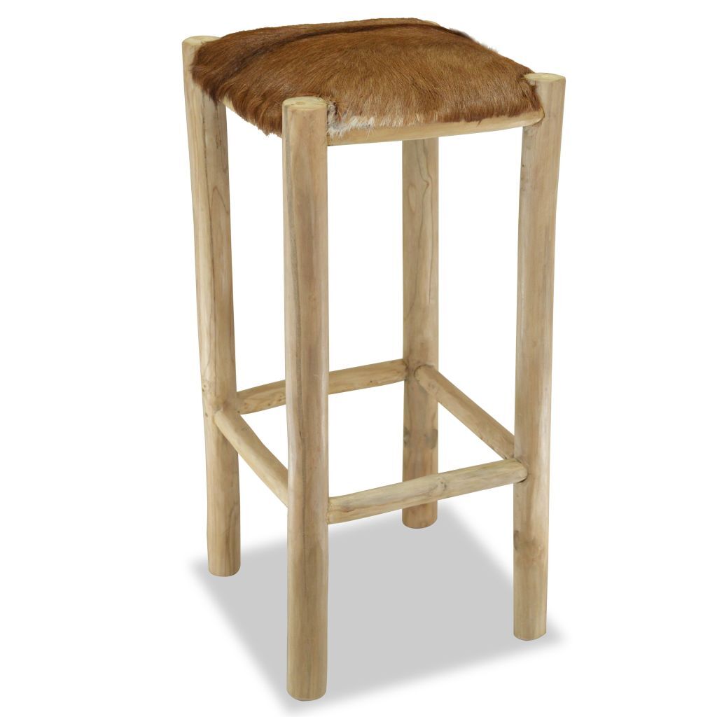 "Boyne" Bar Stool Real Leather and Solid Teak Wood