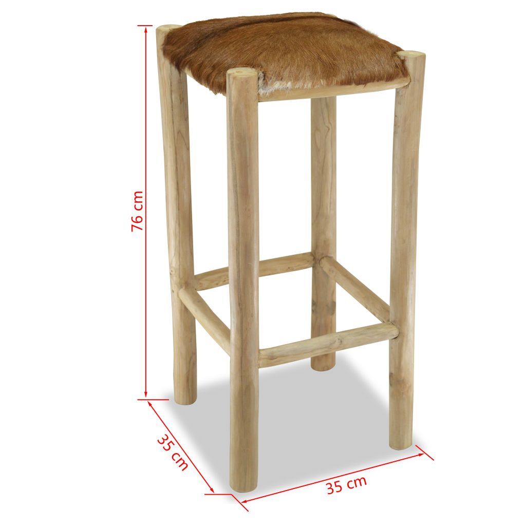 "Boyne" Bar Stool Real Leather and Solid Teak Wood