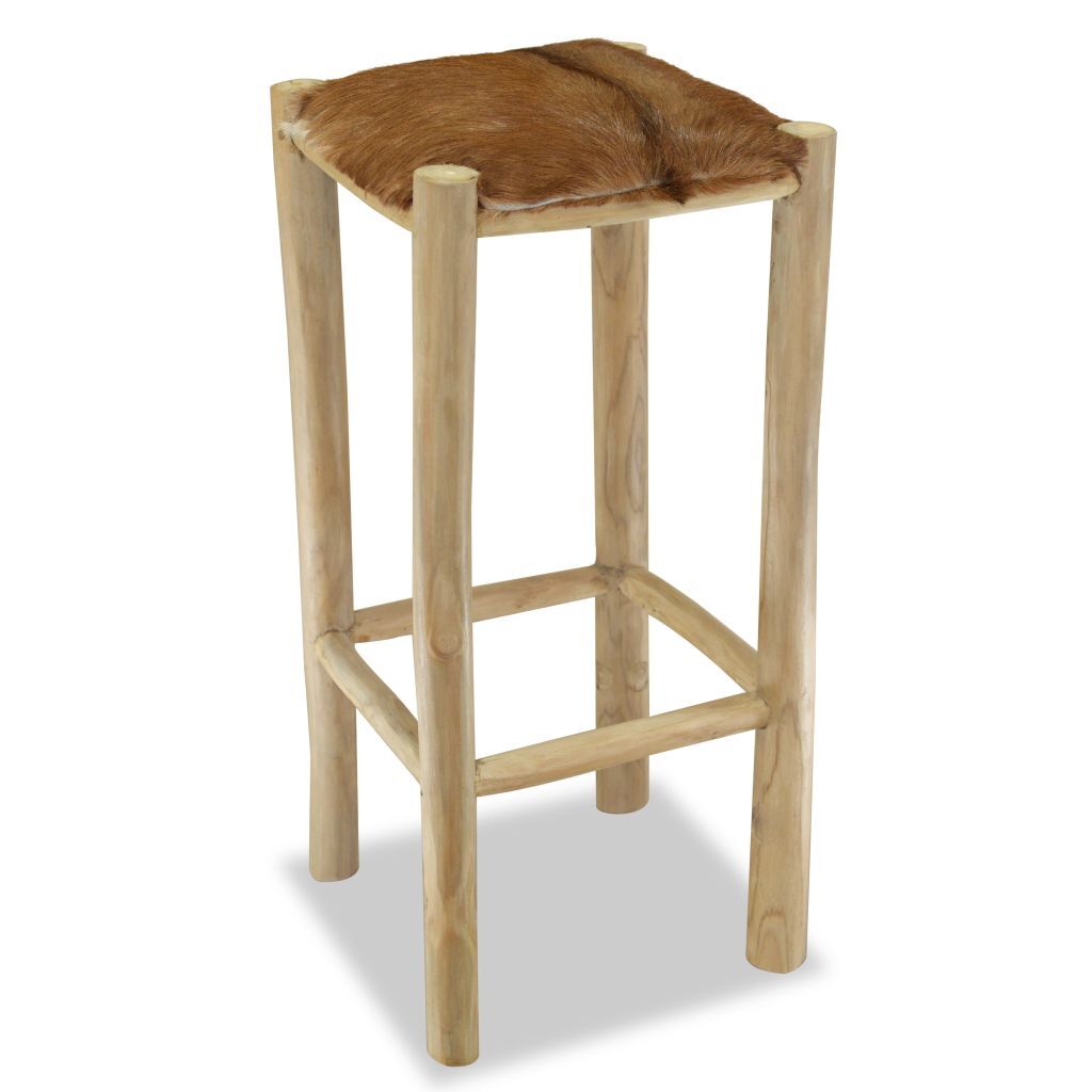 "Boyne" Bar Stool Real Leather and Solid Teak Wood